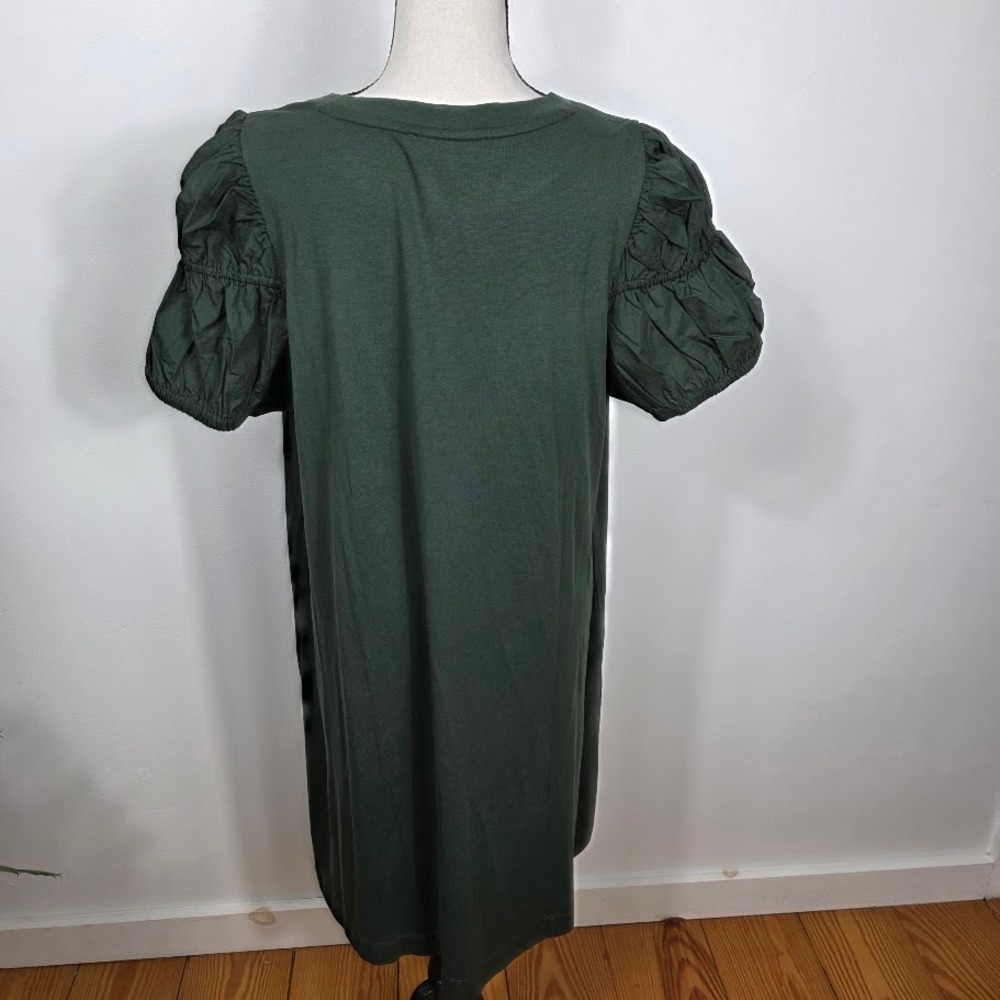 LOFT Puff Sleeve Knit Dress Sz 2‎ X Dark Green Casual Tunic - Picture 3 of 9